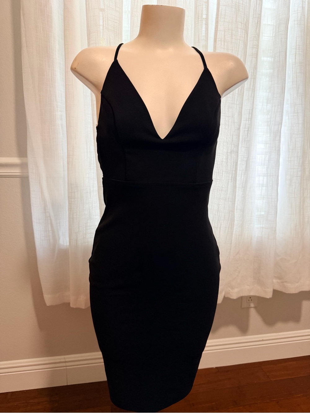 Windsor Black Spaghetti-Strap V-Neck Bodycon Mini Dress